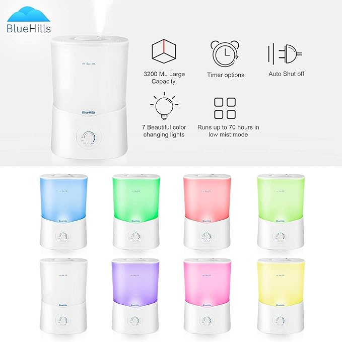 BlueHills Premium 3000 ML XL Essential Oil Diffuser Aroma Humidifier 3 Liter Big Capacity Huge Size Plant Baby Living Room Décor Lights Home High Mist Long Run Time Aromatherapy Diffuser White 3L-K1