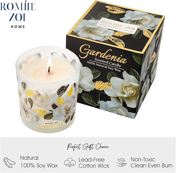 Scented Candle - Gardenia - 6oz Aromatherapy Soy Wax Jar Candle for Home, Gifts for Women - 170g