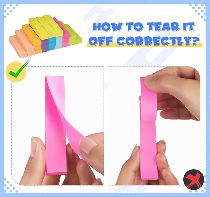 24 Pack Sticky NotesTabs Pads,2400 Sheets Index Tabs,2.99 * 0.62in Small Self-Stick Page Markers,8 Bright Colors Page Flags Mini Self-Stick Pads to Post for Office,School,Home,Meeting,Back to School