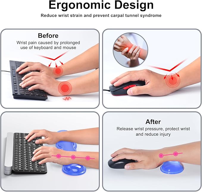 Gel Keyboard and Mouse Wrist Rest Set, Comfort Ergonomic Wrist Support, for Wrist Pain Relief, Computer Keyboard Wrist Rest (Blue)