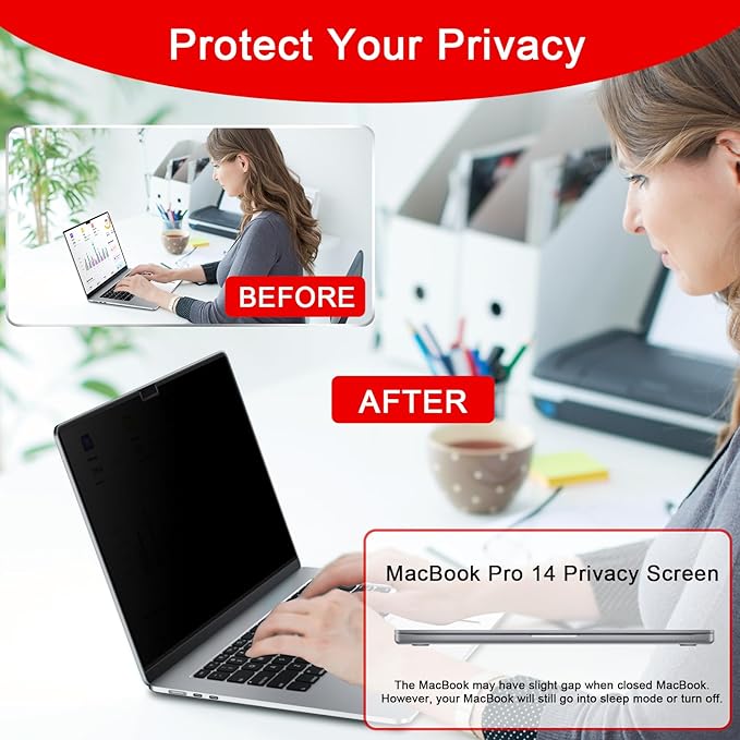 Magnetic Privacy Screen for MacBook Pro 14 Inch (2021-2024, M1, M2, M3, M4, Pro, Max), Removable Laptop Privacy Screen, Anti Blue Light Glare Filter for Mac Pro 14.2" Laptop Computer
