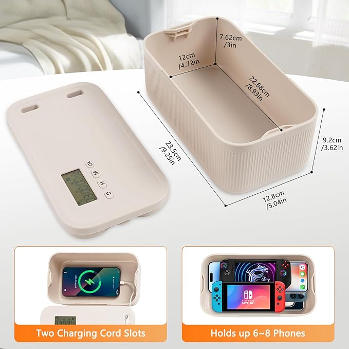 Timed Lock Box for Phone & Snacks | 2-in-1 Smart Lock with Digital Timer & Quick Access | BPA-Free Refrigerator Safe Container for Medicine,Electronics (5.5x5.5x6.3in)