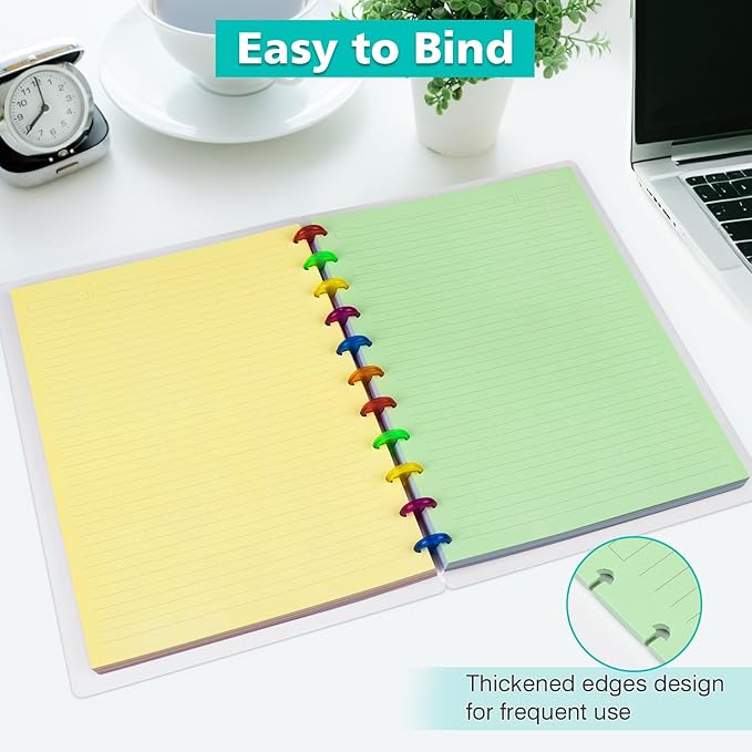 Letter Size 11 Discs 120gsm Discbound Refill Paper, Discbound 5 Colorful Line Papers, Disc Paper Refill, Loose-Leaf Papers, Disc Planner Inserts, 100 Sheets/200 Pages