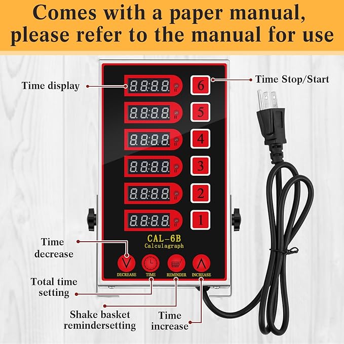 1 Pack 6-Channel Digital Kitchen Timer, Commercial Cooking Timer with Loud Alarm, Large LCD Display, for Restaurants, Baking, Labs, Multiple Independent Countdown Timers