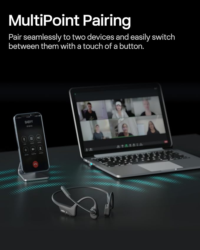 OpenComm2 UC 2025 Upgrade - Open-Ear Wireless Computer Headset with Boom Mic, Bone Conduction Bluetooth Stereo Headphones, USB-C Dongle Compatible with PC and Mac, Zoom Certified - C120 UC