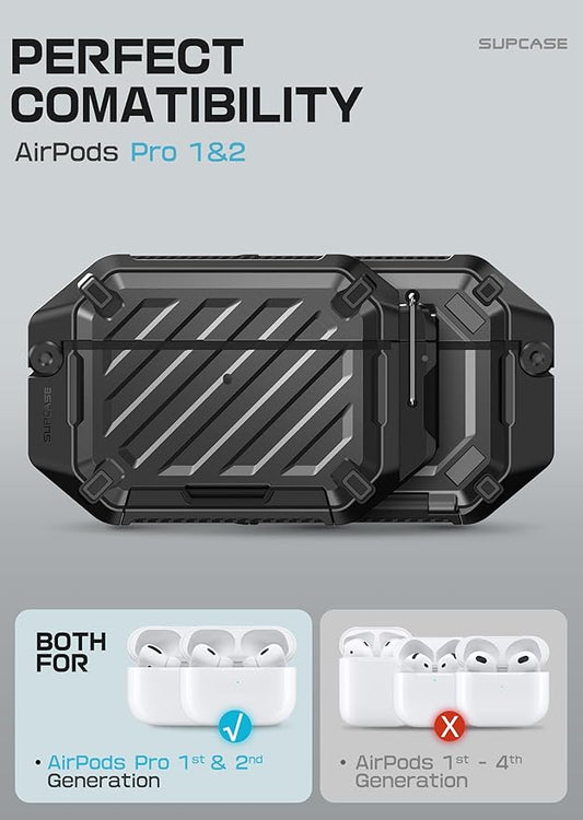 SUPCASE for AirPods Pro 2nd/1st Gen Case with Lock & Carabiner (Unicorn Beetle Pro), [IP68 Waterproof] [Military-Grade Protection] [Supports Wireless Charging] Anti-Scratch Hard Shell Cover, Black