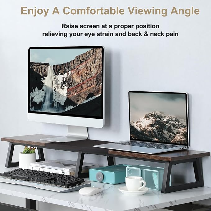 TEAMIX 42 inch Large Dual Monitor Riser, Extra Long Monitor Stand Riser Wide TV Stand Riser Monitor Stand for 2 Monitors Wood & Steel Desktop Riser Desk Organization Home Office