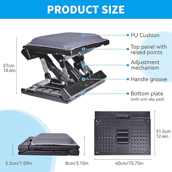 Scalebeard Foot Rest for Under Desk at Work,Height Adjustable Infinite Angle Under Desk Footrest,Ergonomic Foot Stools for Under Office Desk, Height Up to 10.6", Large 15.75" x 12.4" Panel