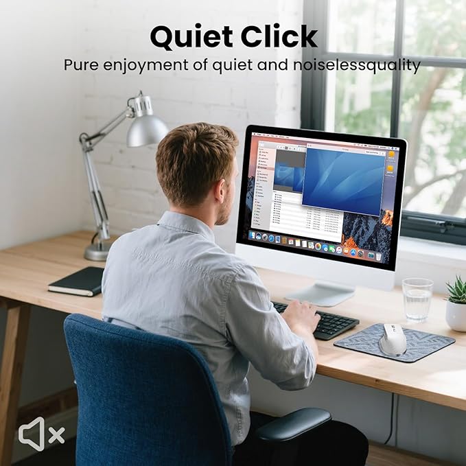 Wireless Bluetooth Mouse, Ergonomic Rechargeable Silent Mouse with Multi-Device, Adjustable DPI, Flying Scroll & Thumb Wheel, Bluetooth Mice for Laptop, Computer, Tablet, Smartphone (White)