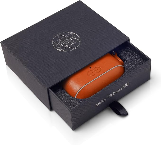 Dreem Om Case Cover with Keychain Clip Compatible with AirPods Pro 2/Pro, Protective One-Piece Hard Shell, Luxury Vegan Leather AirPod Pro Case 2nd/1st Generation with Separate Clip [Orange]