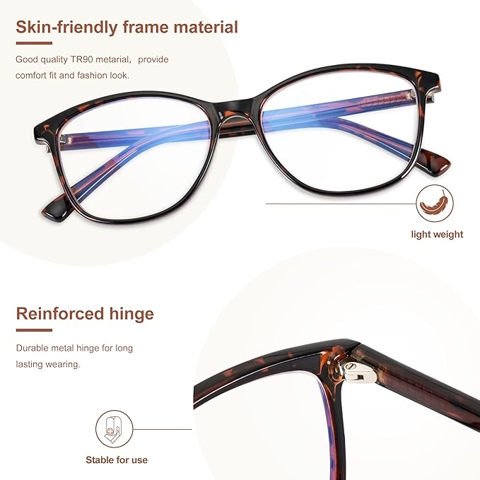 Madison Avenue Blue Light Blocking Glasses Anti Eyestrain UV Glare Blue Light Glasses for Women with Case, TV Phone Computer Gaming Eyeglasses (Demi)