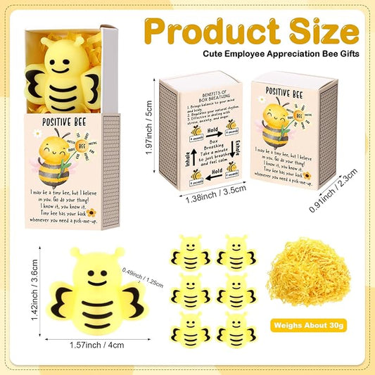 Wettarn 24 Sets Bee Gifts Positive Cute Stress Balls with Support Gift Boxes Inspirational Party Favors for Employee Coworker Friends Office Stress Relief Toys