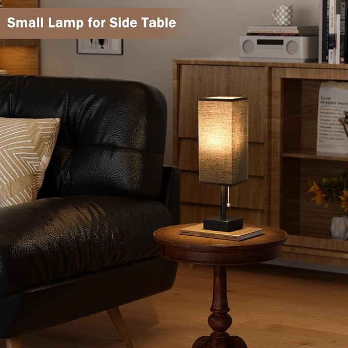 Black Table Lamps for Bedroom Set of 2 - Nightstand Lamp with AC Outlet Charging Port, 3 Color Temperatures Desk Light with Bulb, Small Tabletop Reading Lamp for Living Room/Dorm/Office