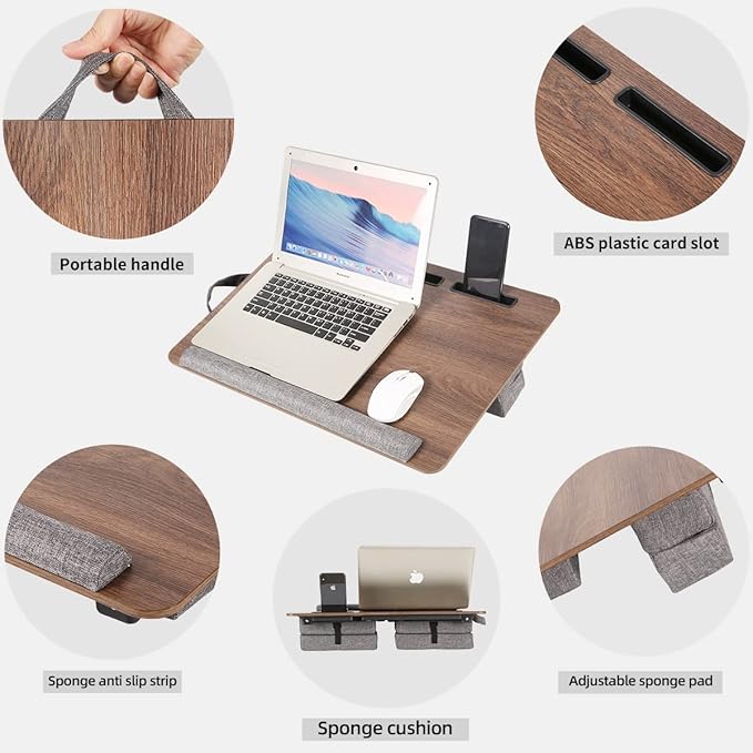 Laptop Desk, 3 in 1 Lap Desk with Cushion 17 inch Laptop,Foldable Adjustable Height Wrist Rest Card Slot for iPad Mobile Phone Lap Desk for Bed Couch,Bed Tray for Working