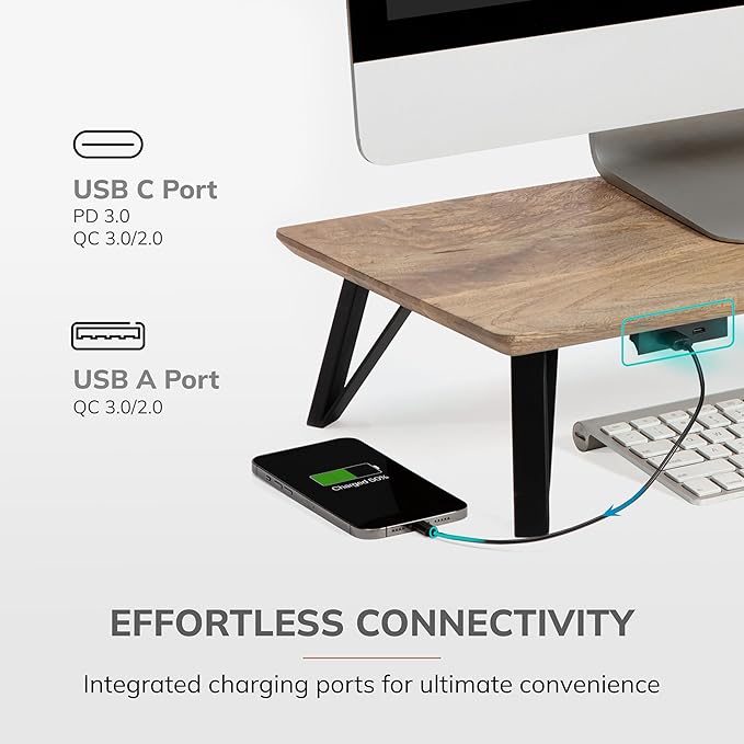 Anji Mountain Monitor Stand - Desktop Organizer & Laptop Riser, Ergonomic Monitor Riser, Space-Saving Monitor Stand for Desk, Durable Construction, Easy Assembly, Ideal for Home & Office,Natural