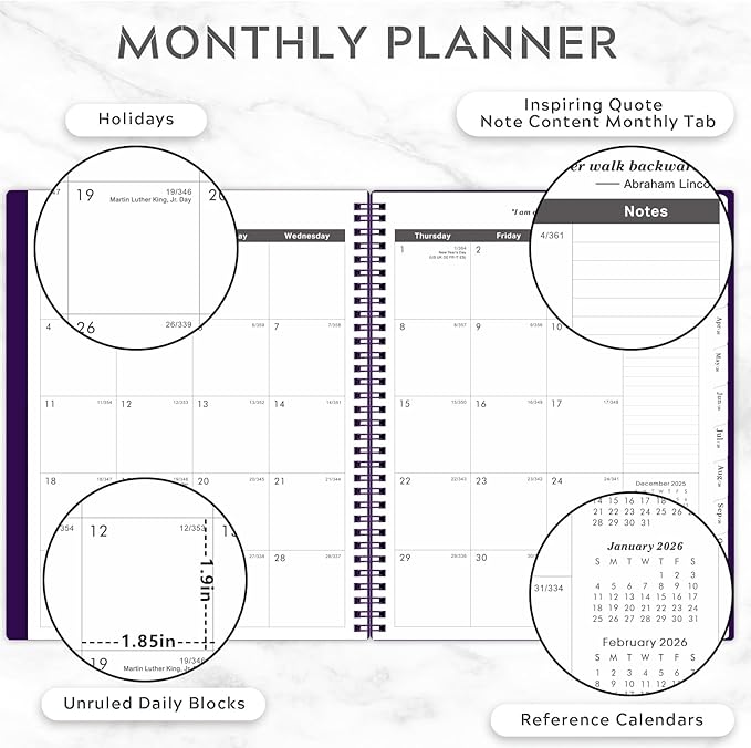 2026-2028 Monthly Planner - 3 Year Monthly Planner 2026-2028, Jan 2026 - Dec 2028, 9" x 11", 36-Month Calendar with Tabs - Purple