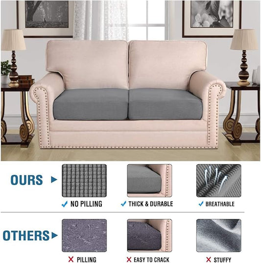 H.VERSAILTEX Super Stretch Individual Seat Cushion Covers Sofa Couch Slipcover Sets Thick Jacquard Textured Twill Fabric (2 Piece Medium Covers, Grey)