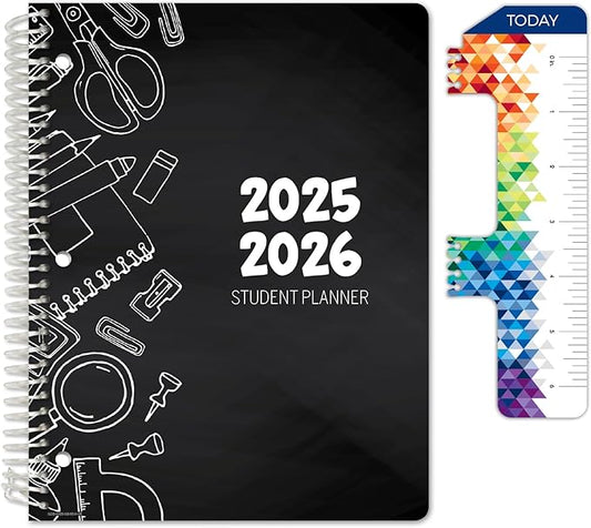 Global Datebooks Dated Middle School or High School Student Planner for Academic Year 2025-2026 Includes Ruler/Bookmark and Planning Stickers (Block Style - 8.5"x11" - Doodles)