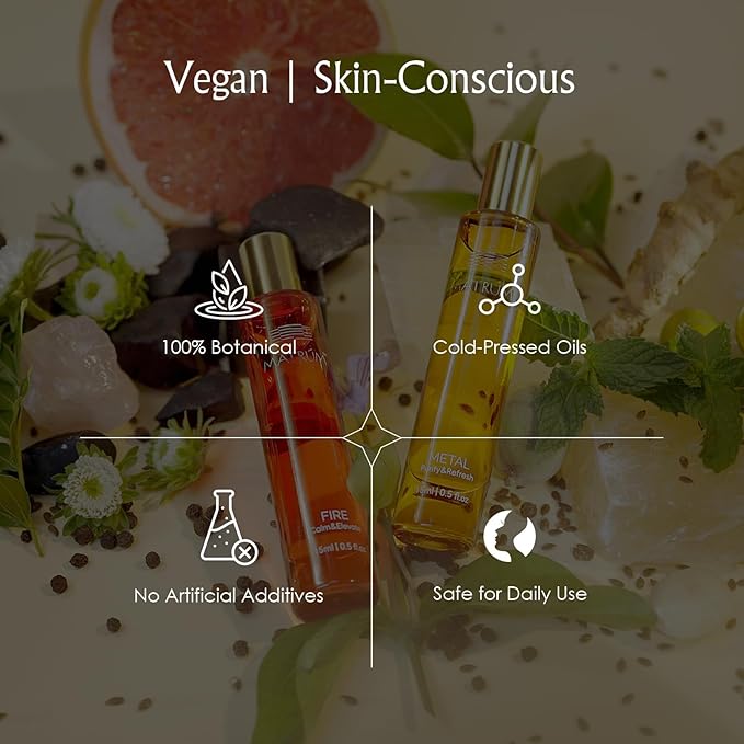 MATRUM Mental Clarity Essential Oil Roller Set Refresh and Elevate | Fire and Metal Element | Graperuit, Cinnamomum Leaf, Sweet Marjoram, Black Pepper, Lemon, Tea Tree, Frankincense, Mentholum