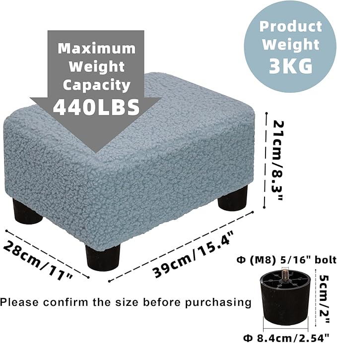 CAROLMADE Small Foot Stool Ottoman Footstool with Legs Under Desk Footrest for Living Room Bedroom and Office, Soft Blue