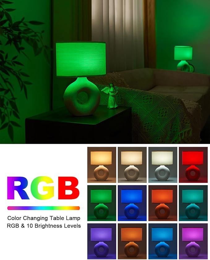 UMEXUS 13" Small Ceramic Cordless Table Lamp, Rechargeable Battery Powered with Remote Control, Timer & Dimmer, Color Changing Light Nightstand Lamp for Bedroom Bedside Living Room Entryway Outdoor