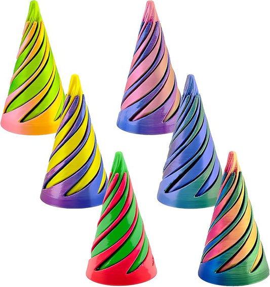 6 Pack Spiral Cone Fidget Toys - 3D Printed Spiral Cone & Pyramid Passthrough Sculpture for Stress & Anxiety Relief (Colour)