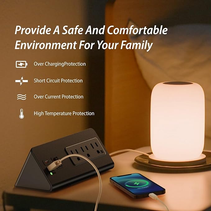 Desk Edge Clamp Mount Power Strips with 4 USB Ports(1xPD 20W USB-C Port)& 3 AC Outlets,1875 Joules Tabletop Surge Protector, Power Sockets for Office Table/Hotel Nightstands,ETL Listed (1-Pack, Black)