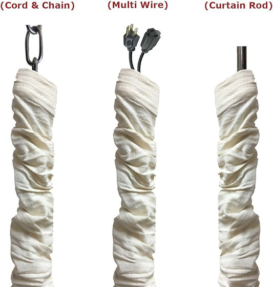 Royal Designs, Inc. Cord & Chain Cover 4 ft Silk Type Fabric, Chandelier Pendant Lighting Chain & Cable Management, Touch Fastener, Linen Eggshell - 2 Pack