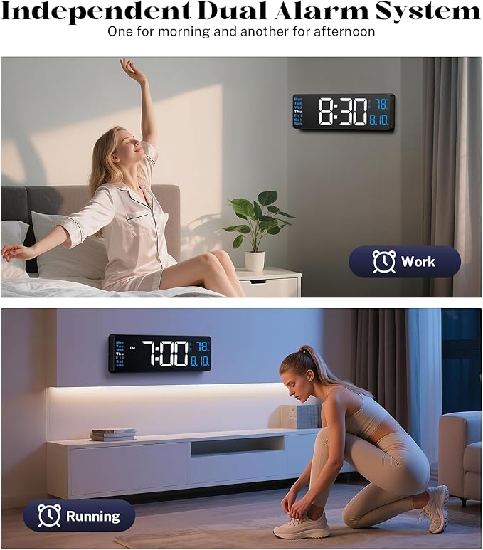 Digital Wall Clocks, 16" Large Digital Clock with Remote Control, Led Wall Clock for Classroom with Date, Week, Alarm, Temperature, Night Light for Living Room, Bedroom, Gym, Office(Blue)