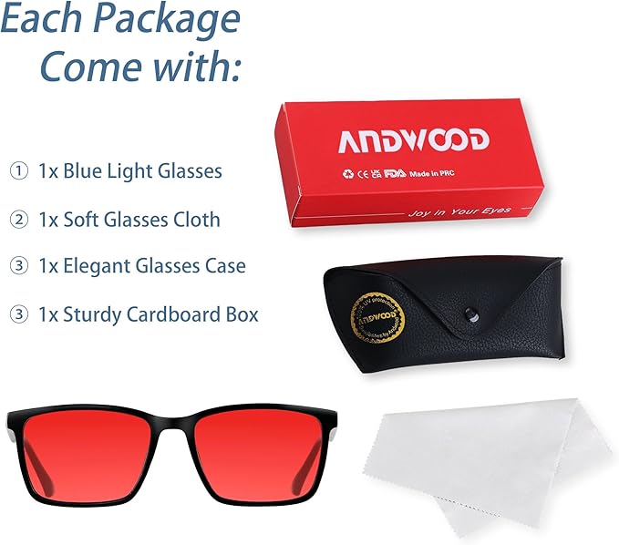 ANDWOOD Blue Light Blocking Glasses Men Women Computer Filter Large Frame Bluelight Blocker Anti Blue Ray Lightweight AR002