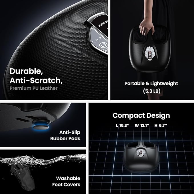 RENPHO Foot Massager Machine with Heat [2025 Upgraded], Shiatsu Foot Massager for Plantar Fasciitis, Birthday Gifts for Women, Wireless Control, D003R-BK