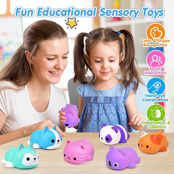 Cat Squishies Stress Balls for Adults Kids: 6PCS Jumbo Animal Squishies Slow Rising Fidget Sensory Toys Classroom Prizes Party Favors Valentines Gifts Easter Goodie Bags Christmas Stocking Stuffers