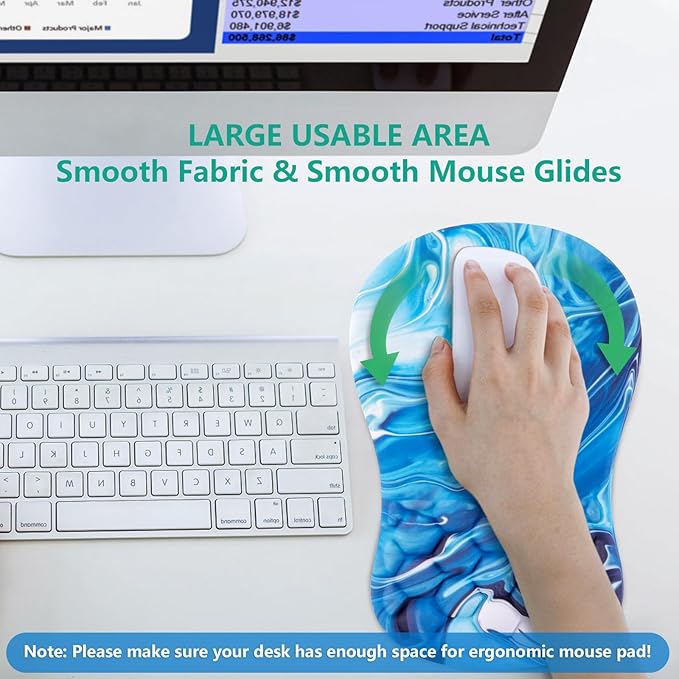 Mouse Pad Wrist Support, Ergonomic Mouse Pad with Wrist Rest, Comfortable Computer Mouse Pad for Laptop, Pain Relief Mousepad with Non-Slip PU Base Ocean Blue