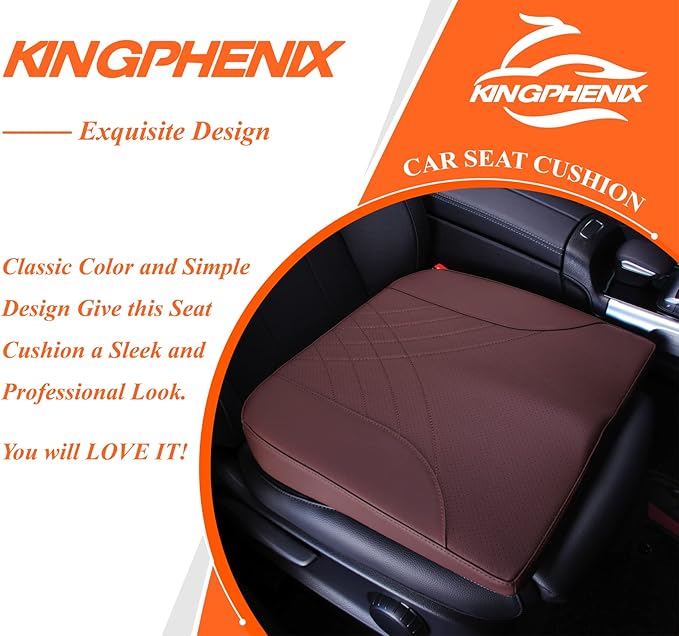 kingphenix Premium Car Seat Cushion, Memory Foam Driver Seat Cushion to Improve Driving View- Coccyx & Lower Back Pain Relief - Seat Cushion for Car, Truck, Office Chair (Brown)