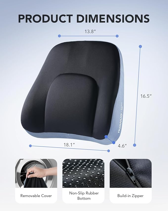 HUANUO Lumbar Support Pillow for Office Chair, Car Back Support Pillow, Memory Foam Back Cushion with Double Adjustable Straps, Ergonomic Posture Corrector for Sitting Comfort