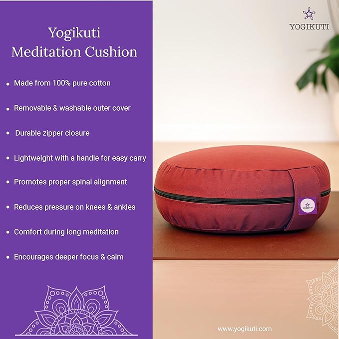 Yogikuti Meditation Cushion – 100% Pure Cotton Zafu for Comfortable Meditation & Yoga – Floor Sitting Pillow for Mindfulness & Support