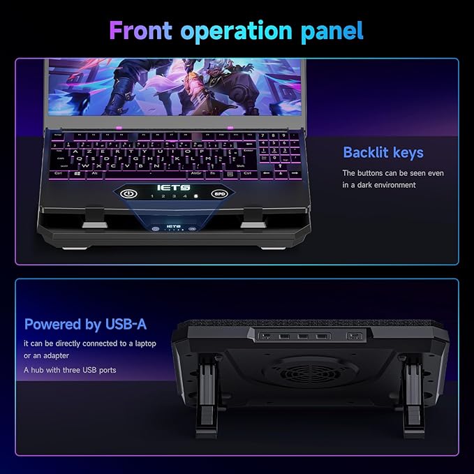 GT300 Upgraded Laptop Cooling Pad with Adjustable Stand, Turbo Boosted Cooler for Rapid Cooling 10-17inch Gaming Laptop, Flexible Sealing Ring，Featuring Air Filtration and USB Hub