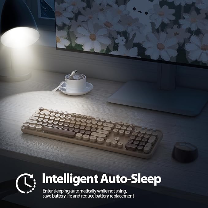 Fogruaden Wireless Keyboard and Mouse Combo, Retro Typewriter Full-Size Keyboard with Number Pad and Cute Mouse, Gradient Colorful Computer Keyboard for Windows PC Desktops Laptop