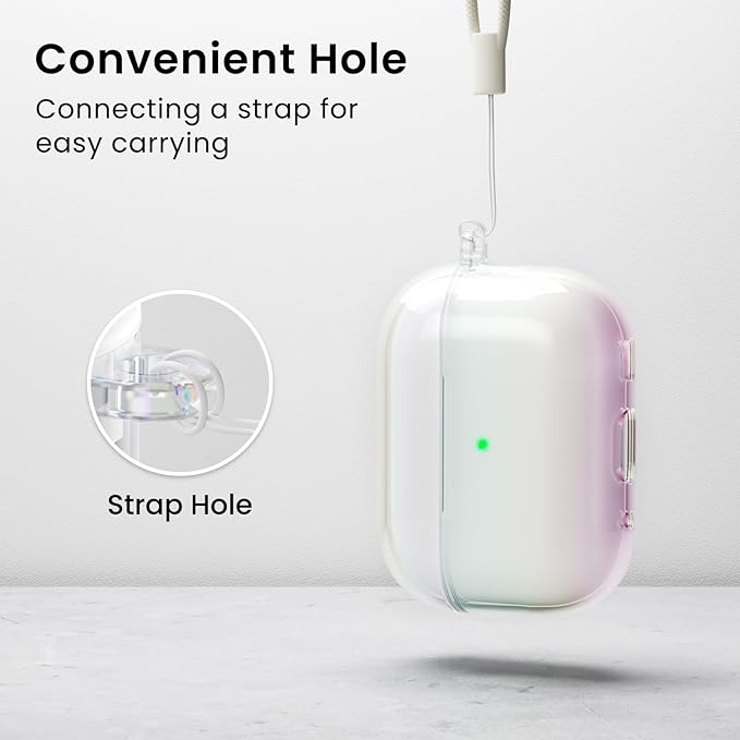 ORNARTO for AirPods Pro 2 Case 2023/2022–Stylish Gradient Clear TPU, LED Visible, Shockproof Protective Case Cover for AirPods Pro 2nd Generation with Lanyard-Iridescent Clear