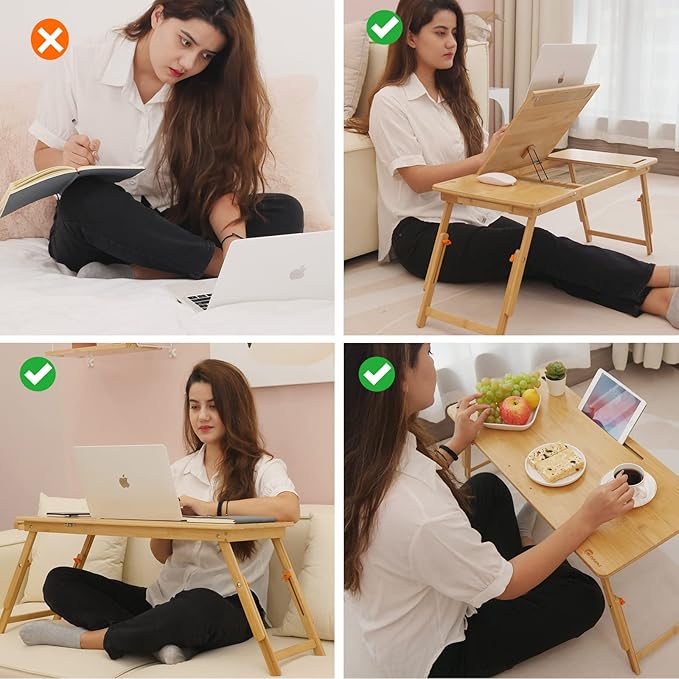 Laptop Desk for Bed, COIWAI Laptop Bed Tray, Bamboo Lap Desk with Tablet Slot, Adjustable Height Angle, Foldable Tray for Sofa Couch Floor, with Storage Drawer - Large