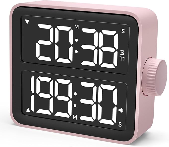 VEWINGL Dual Kitchen Timer Digital – 2-Channel Cooking Timer with Large Screen, Magnetic Back, Loud Alarm, Modern Pink Design for Various Timing Needs