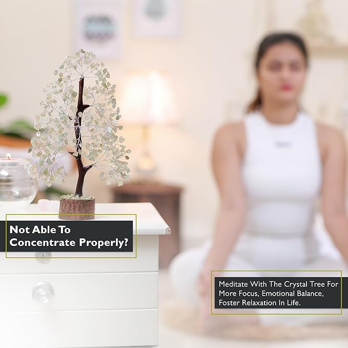 FASHIONZAADI Green Jade Gemstone Tree of Life- Natural Reiki Crystals for Positive Energy, Feng Shui Decor, Good Luck Money Bonsai, Healing Stones, Spiritual Gift