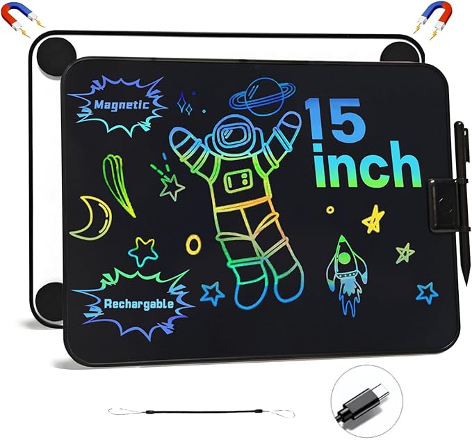 15 Inch LCD Writing Tablets for Kids & Adults, Reusable Doodle Board Writing Board for Back to School, Birthday Gifts, Note Board with Magnets, Dry-Erase Alternative & Sticky Note Replacement