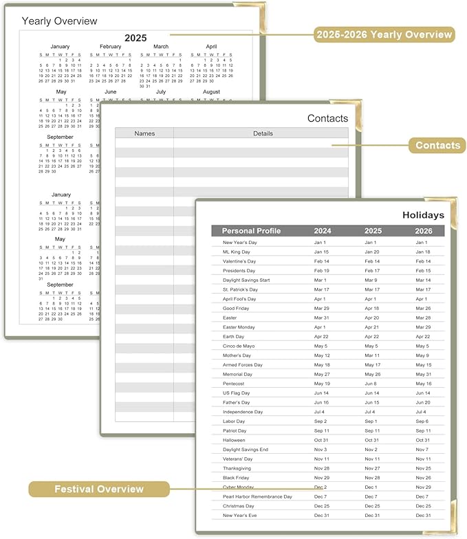 Undated Daily Monthly Planner for 2025 2026 - A4 To Do List with Hourly Schedule, Hardcover Spiral Bound Daily Planner to Increase Focus, Stylish School/Office Supplies, 8.5" x 11", Green