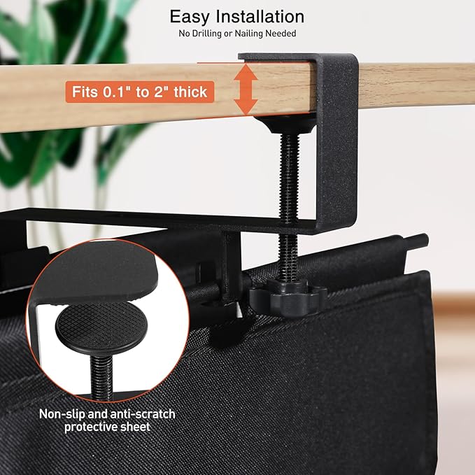 MAXECHO Under Desk Cable Management Tray 28" - Clamp on Wire and Cable Organizer for Storage and to Hide Cords - Ideal for Home Office - Premium Black Fabric Design