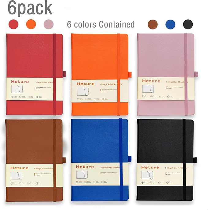 Hardcover Notebooks, 6 Packs A5 Lined Journals Notebook for Writing 160 Pages, 8.2 x 5.5 inch, Classic Ruled Notebooks for College/Work/Travel (Assorted Color-6 Pack)