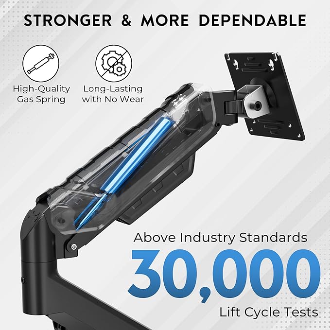 BONTEC Monitor Arm for 15–34 Inch Screens, Ergonomic Gas Spring Single Monitor Mount, Full Motion Desk Stand with Tilt Swivel Rotation, VESA 75x75mm 100x100mm, C Clamp, Grommet Base, Cable Management
