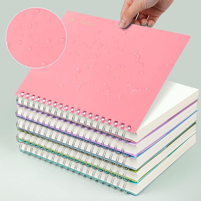 EMSHOI A5 Spiral Notebook Bullet Dotted journal, Small 5.7" X 8.22", 300 Pages/150 Sheets, 100gsm Dot Grid Paper, Waterproof Hardcover, for Office School Women Men Work Writing Notes-Pink
