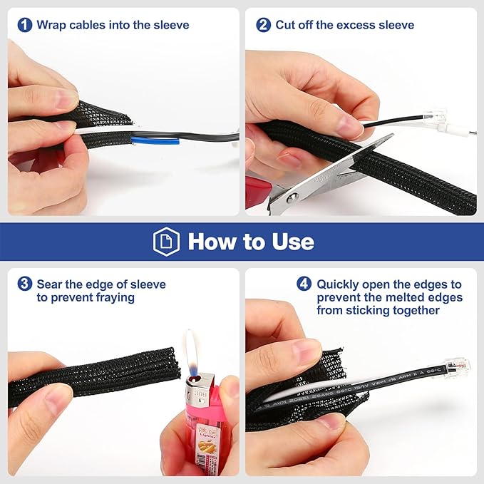 JOTO 1 Pack Cable Management Sleeve, 10 Feet Cord Organizer System with Zipper for TV Computer Office Home Entertainment, Flexible Cable Sleeve Wrap Cover Wire Hider System -Black