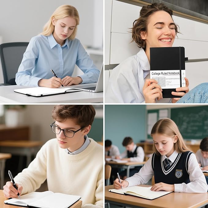 A5 Lined Journal Notebooks for Work, 192 Pages, Medium 5.7 x 8.3inch, College Ruled, Vegan Leather Hardcover Journals for Women Men,1 Pack